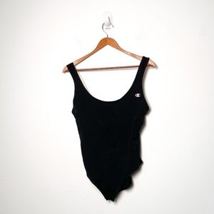 Champion Black Bodysuit Athleisure Retro Top